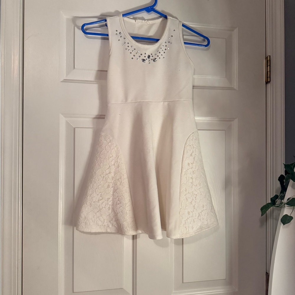 The Children's Place White Dress with Lace and Gem Details